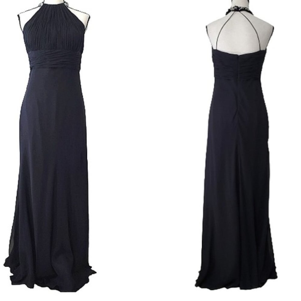 Aidan MATTOX BLACK SILK MAXI GOWN DRESS